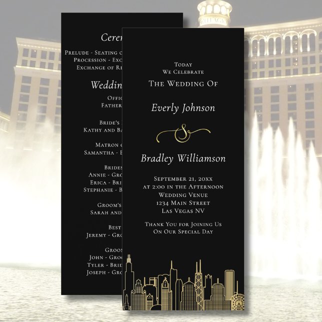 Las Vegas Black Gold White Skyline Wedding Program (Von Creator hochgeladen)