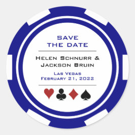 Las Vegas Blue White Poker Chip Save the Date Runder Aufkleber