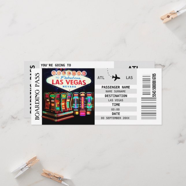 Las Vegas Boarding Pass Junggeselinnen-Abschied Einladung (Vorderseite/Rückseite Beispiel)