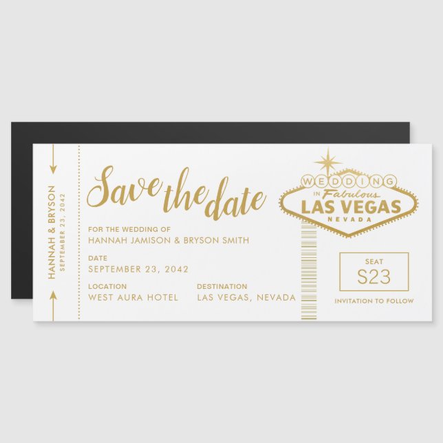 Las Vegas Boarding Pass Magnetic Save the Date Magnetkarte (Vorne/Hinten)
