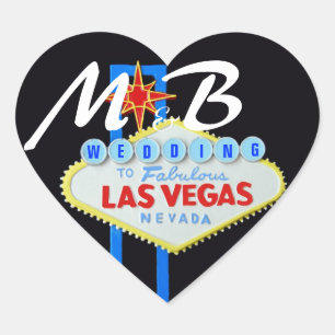 Las Vegas Bride and Groom Initials Herz-Aufkleber