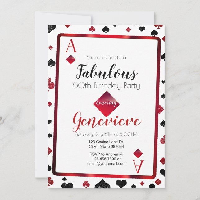 Las Vegas Casino 50 und fabulous Geburtstag Einladung (Vorderseite)