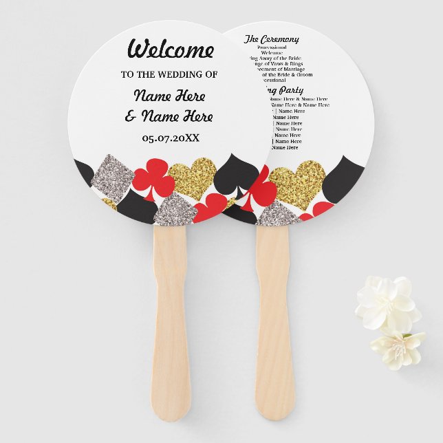 Las Vegas Casino Glitzer Wedding Program Fan Fächer (Vorne und Hinten)