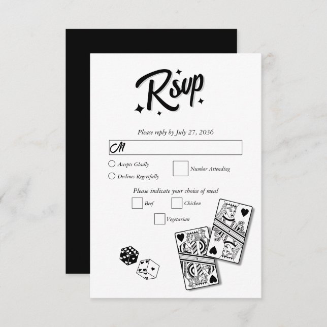 Las Vegas Casino Hochzeit in Urlaubsort Black RSVP Karte (Vorne/Hinten)