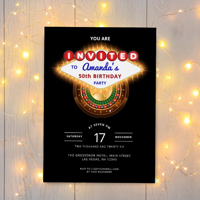 Las Vegas Casino Night Black Birthday Party Einladung (Las Vegas Casino Themed Birthday Party Invitation)