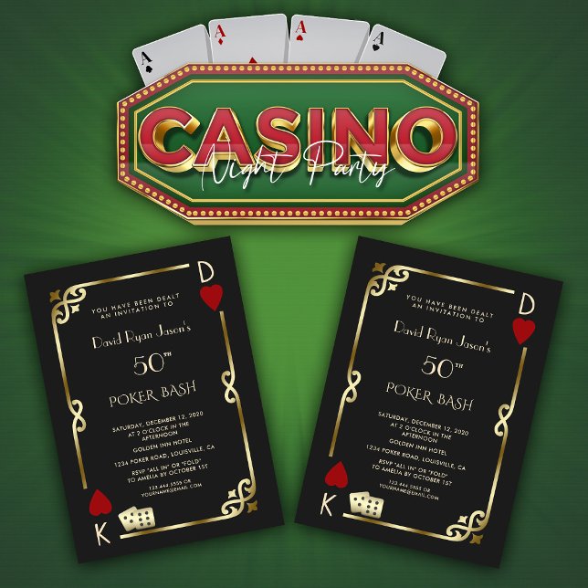 Las Vegas Casino Night Great Gatsby Man Birthday Einladung (elegantArt Deco birthday party invitation, trendy casino poker bash invitation, gold black invite)