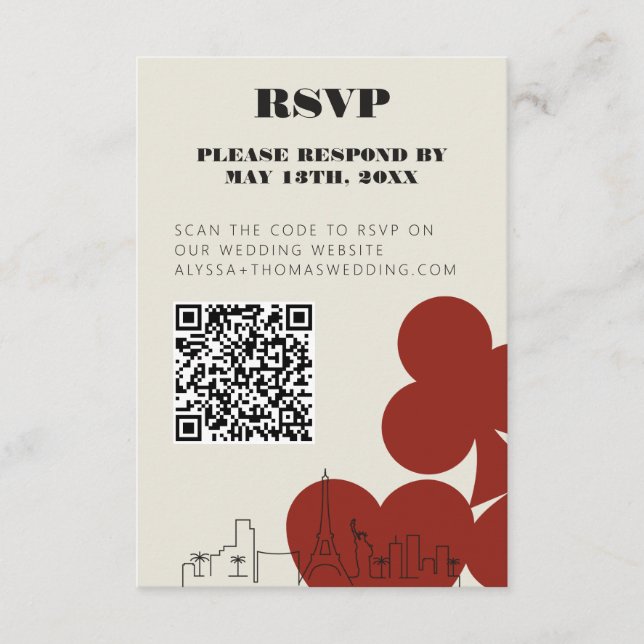 Las Vegas Casino Skyline Wedding RSVP QR Code Begleitkarte (Vorderseite)