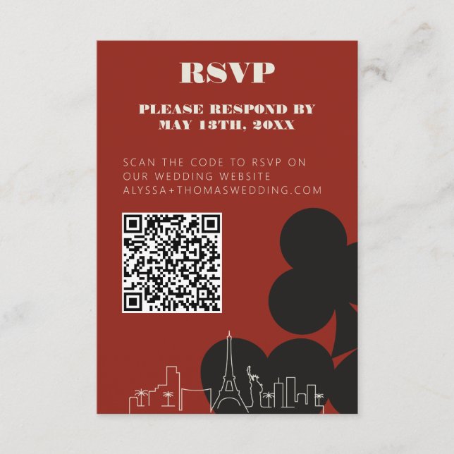 Las Vegas Casino Skyline Wedding RSVP QR Code Begleitkarte (Vorderseite)