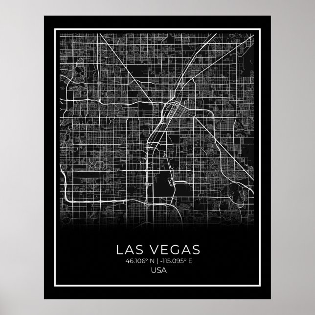 Las Vegas City Map - Las Vegas Black Map Poster (Vorne)