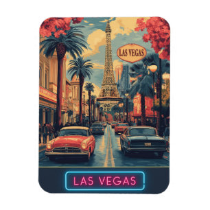 Las Vegas Cityscape mit Eiffelturm - Retro Magnet