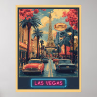 Las Vegas Cityscape mit Eiffelturm - Retro