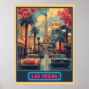 Las Vegas Cityscape mit Eiffelturm - Retro Poster