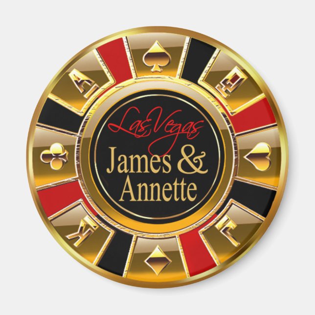 Las Vegas Deluxe Gold & Red Casino Chip Gefallen Magnet (Vorne)