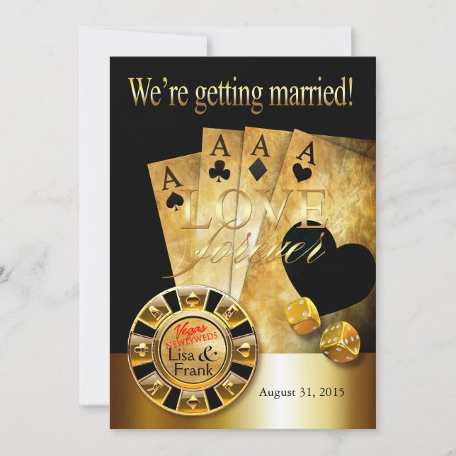 Las Vegas Deluxe Wedding | Gold schwarz Einladung (Vorderseite)