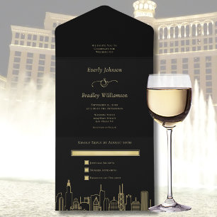 Las Vegas Destination Hochzeit Elegant Schwarz Gol All In One Einladung