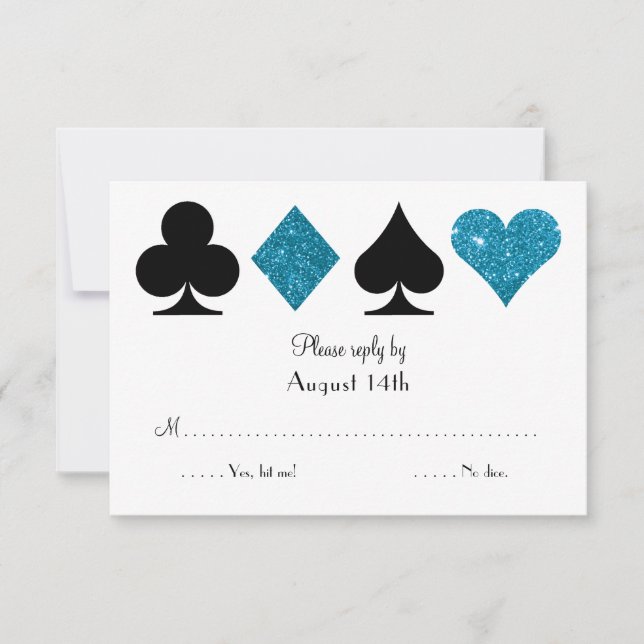 Las Vegas Destiny Wedding RSVP Türkis Glitzer (Vorderseite)