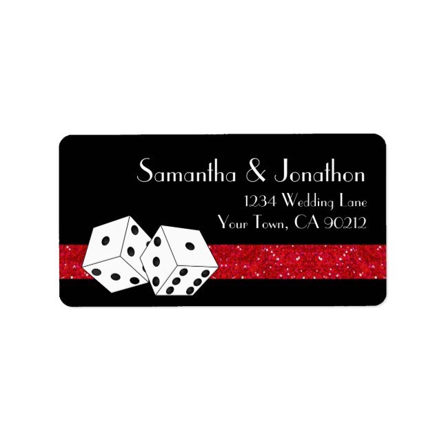 Las Vegas Dice Theme Ruby Red & Black Imitats Glit Adressaufkleber (Vorne)