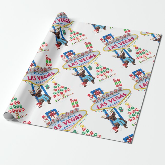 Las Vegas Doggy Frohe Weihnachtswrapping Paper Geschenkpapier (Ungerollt)