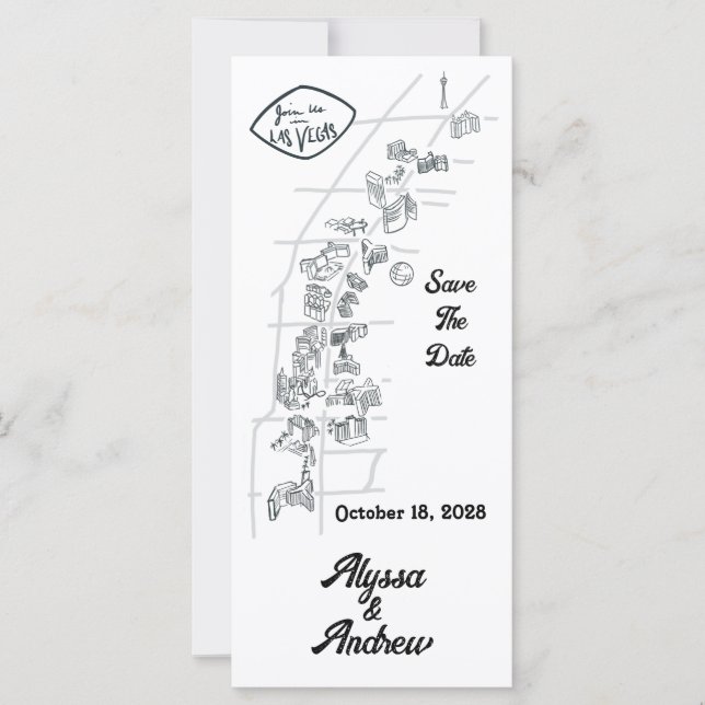 Las Vegas Doodle Karte Save the Date (Vorderseite)