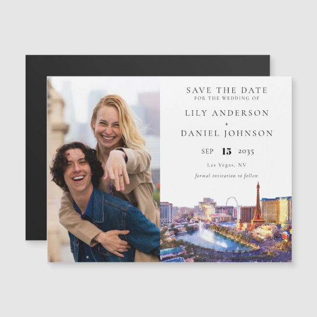 Las Vegas Foto Hochzeit Save The Date Magneteinladung (Vorne/Hinten)