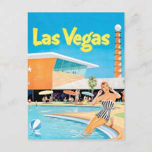 Las Vegas, Frau am Pool, Vintage, Reise Postkarte