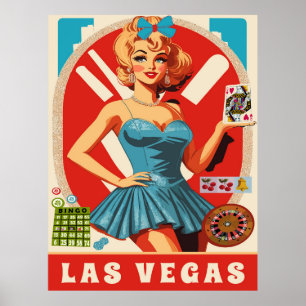 Las Vegas, Frau mit Karten, Reise Poster