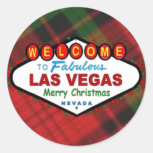 Las Vegas Frohe Weihnachten Karierter Sticker (Vorderseite)