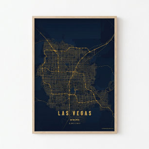 Las Vegas Gold Poster Druck Nevada Karte Wandkunst
