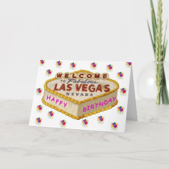 Las Vegas Happy Birthday Cake PINK Card Karte (Vorderseite)