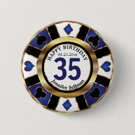 Las Vegas Happy Birthday in Dark Blue Poker Chip Button