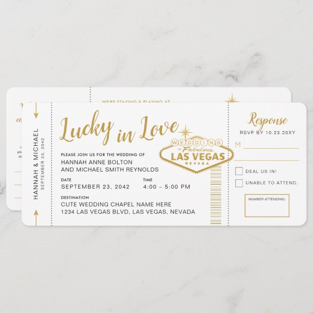 Las Vegas Hochzeit in Urlaubsort Boarding Ticket Einladung (Vorne/Hinten)