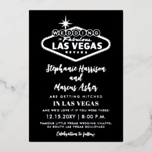 Las Vegas Hochzeit - schwarz-silberne Info auf der Folieneinladung