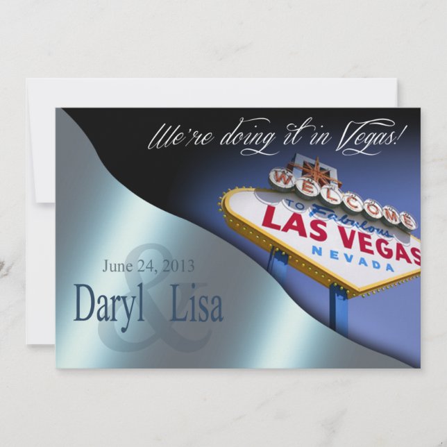Las Vegas Hochzeitsempfang metallisch blau Einladung (Vorderseite)