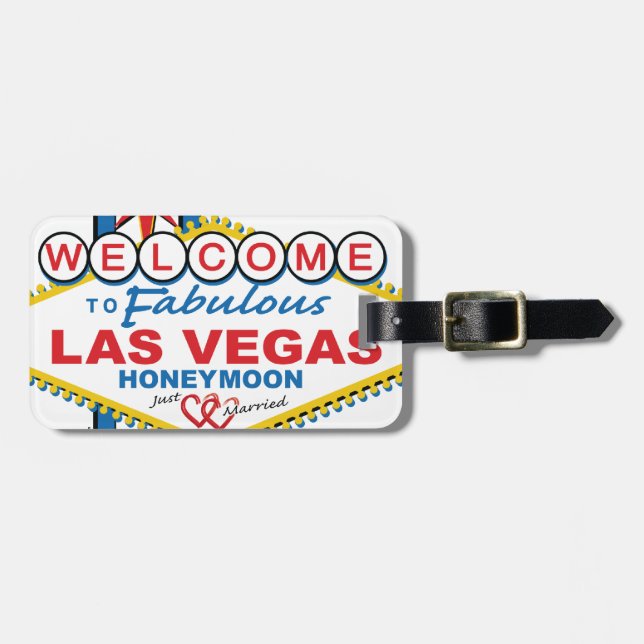 Las Vegas Honeymoon Retro Gepäckanhänger (Vorderseite horizontal)
