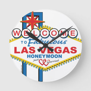 Las Vegas Honeymoon Retro Runde Wanduhr