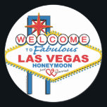 Las Vegas Honeymoon Retro Runder Aufkleber<br><div class="desc">Las Vegas Honeymoon Design</div>