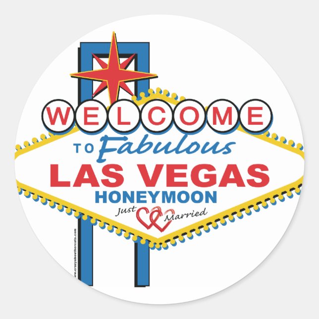 Las Vegas Honeymoon Retro Runder Aufkleber (Vorderseite)