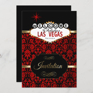 Las Vegas in Red Damask   Party Einladung