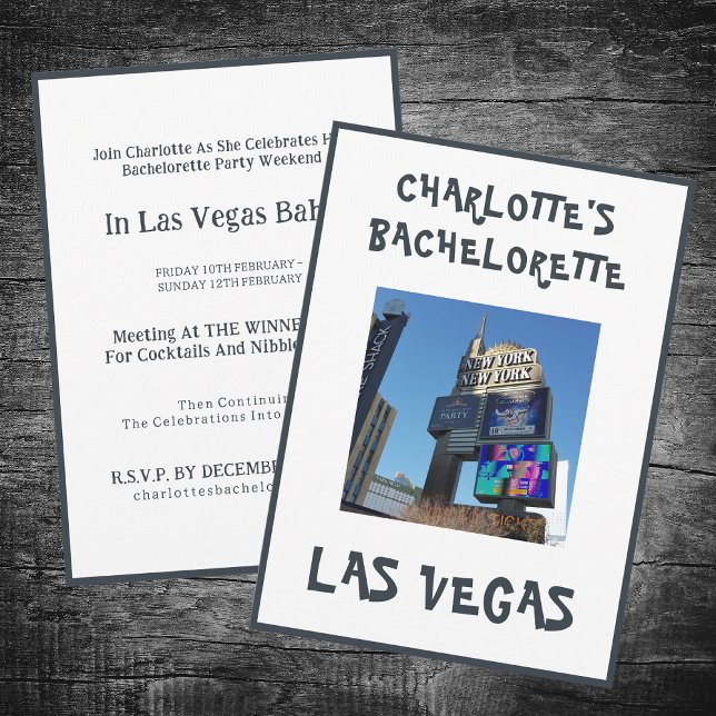 Las Vegas Junggeselinnen-Abschied White Einladung (Back And Front - Las Vegas Bachelorette Invitation)