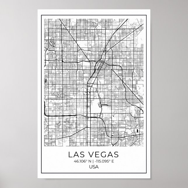 Las Vegas Map - Las Vegas Black and White Map Poster (Vorne)