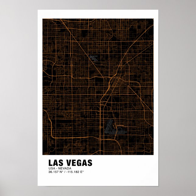 Las Vegas Map Poster - Nevada Black & Golden Map (Vorne)