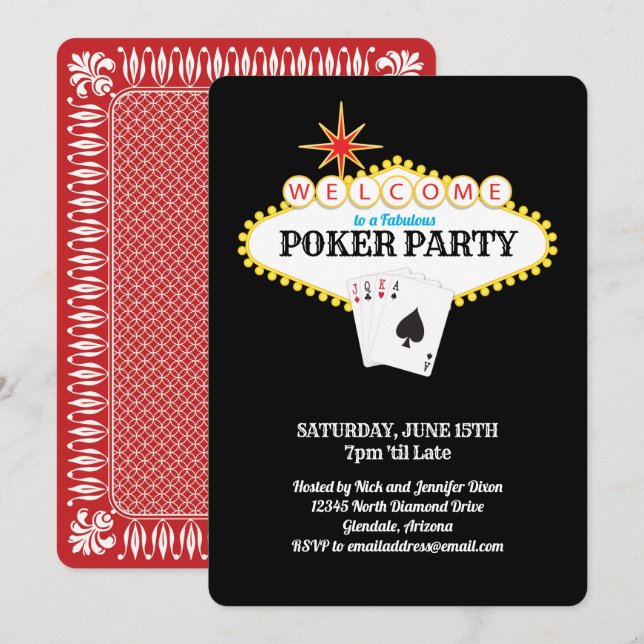 Las Vegas Marquee Sign Poker Party Einladung (Vorne/Hinten)