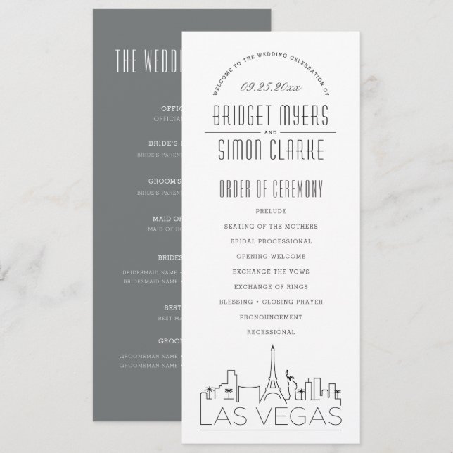 Las Vegas | Modernes Hochzeitsprogramm für Deko Einladung (Vorne/Hinten)
