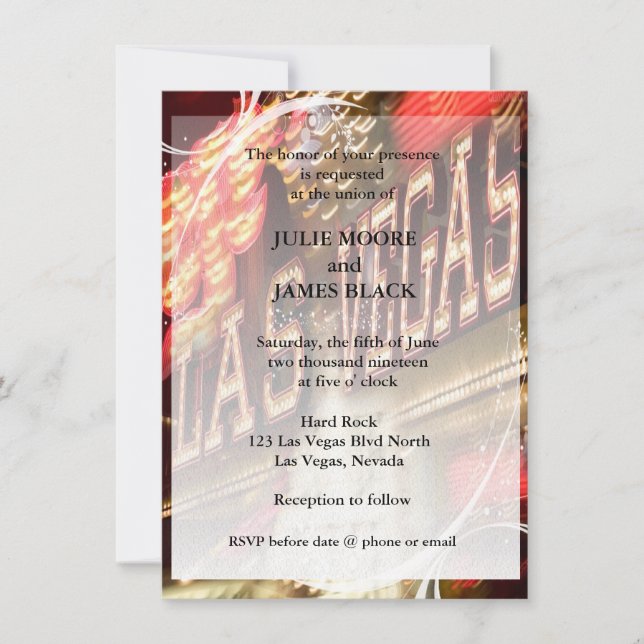 Las Vegas Neon Lights Glamourous Wedding Invites Einladung (Vorderseite)