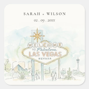 Las Vegas Nevada Aquarell-Landschaft-Hochzeit Quadratischer Aufkleber