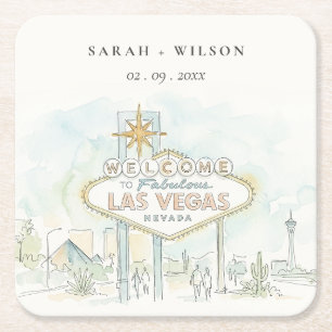 Las Vegas Nevada Aquarell-Landschaft-Hochzeit Rechteckiger Pappuntersetzer