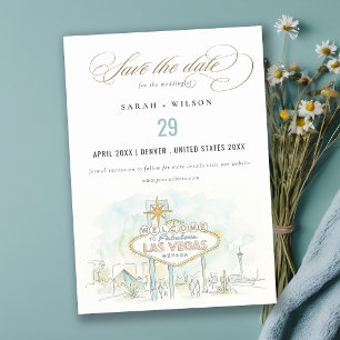 Las Vegas Nevada Aquarell-Landschaft-Hochzeit Save The Date