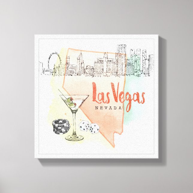 Las Vegas, Nevada | Aquarellbild Leinwanddruck (Vorderseite)