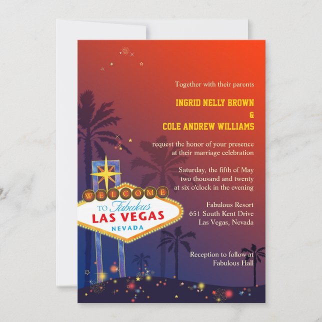 Las Vegas Nevada Hochzeit in Urlaubsort Einladung (Vorderseite)