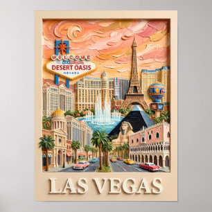 Las Vegas Nevada Impasto Vintage Reise Sehenswürdi Poster